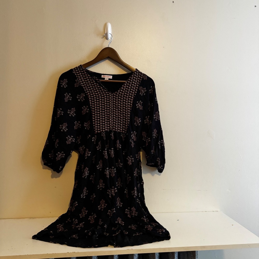 Knox Rose Women's Black Mini Dress XS Fall Layers Floral Boho Cotton Blend